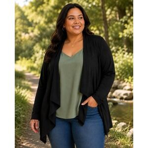I.N. Studio Womens  Black Open Front Drape Neck Lightweight Cardigan Jacket 3x